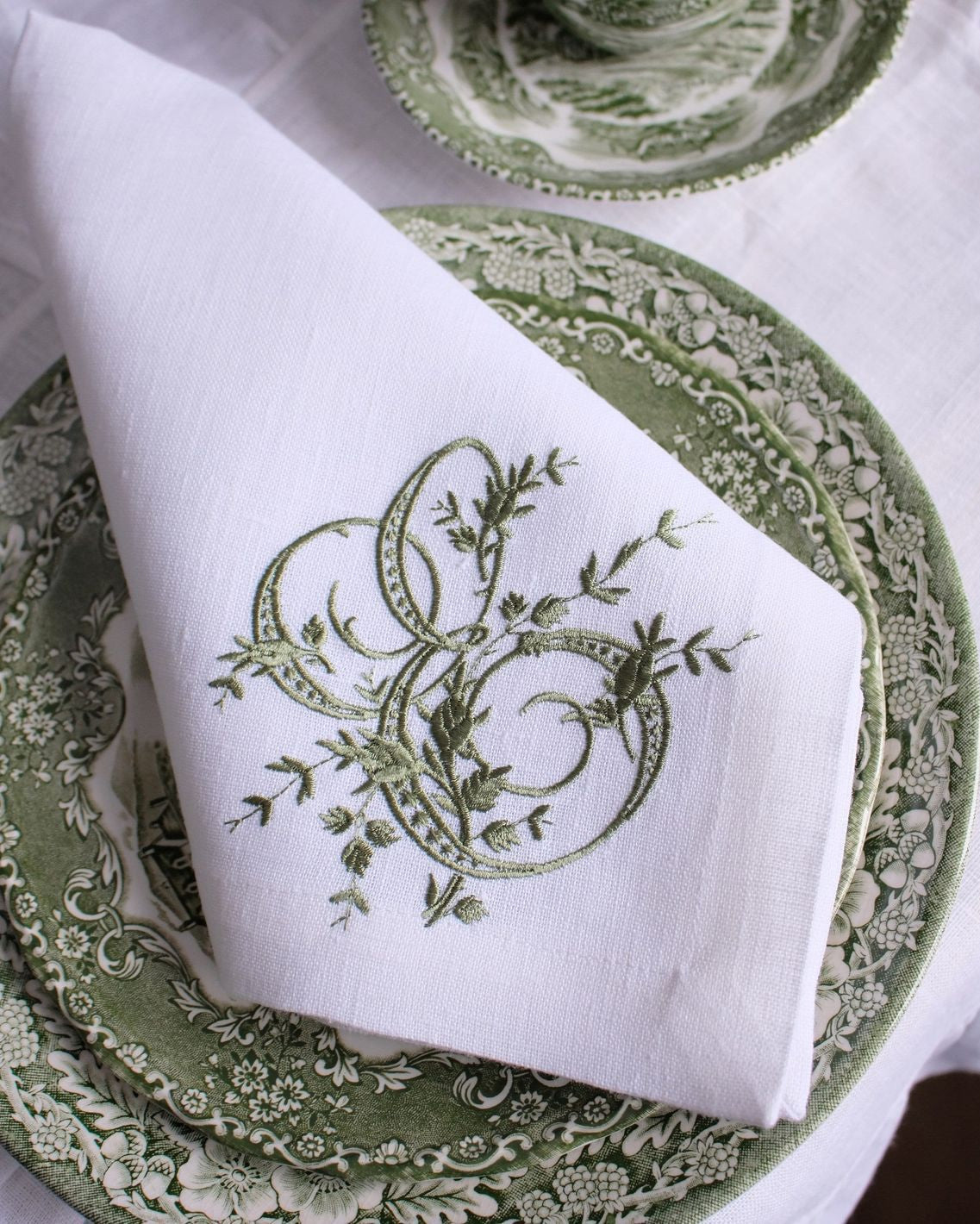 Embroidered Linen cocktail napkin